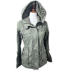 Altar’d State Olive Green Utility Jacket Hooded Lace Detail Military Cargo